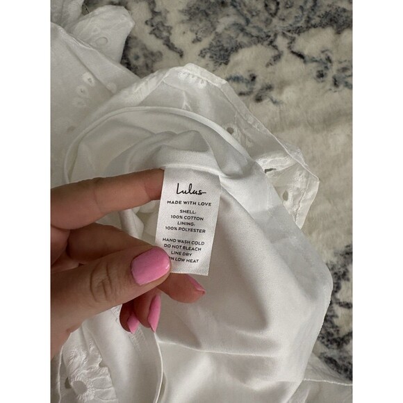 Lulus Flirtatious in Florence White Ruffled Eyelet Cotton Mini Dress Size Medium - Picture 8 of 8